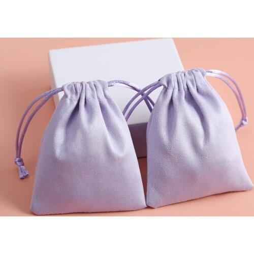 50pcs Jewelry Pouch Purple Small Business Packaging Flannel Velvet Drawstring Ring Earrings Gift Bags can Personalized