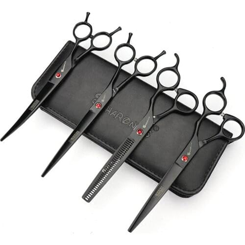 7 inch black dragon professional scissors for pets dog grooming kit stainless steel straight thinning curved scissors haircuts