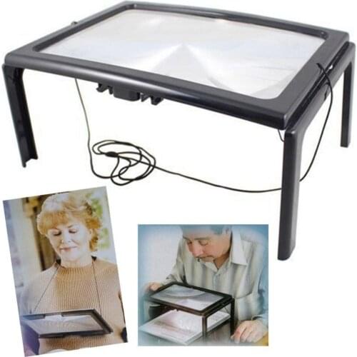 A4 Size Desk Type Reading Loupe with LED Lights Hands Free Foldable Magnifying Glass Magnifier for Elderly Old People