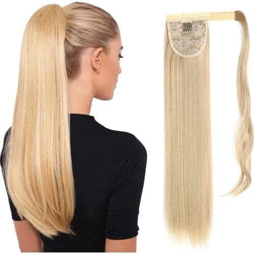 Long Straight Ponytail Extensions with Hair Clip in Hairpiece Natural Black False Pigtail Extension for Women