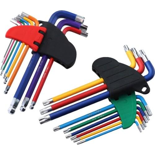 Long Arm Ball End Allen Wrench Set 9 Different Sizes Wrenches Multicolor L-Key Chrome Vanadium Metric Hex Key Kit