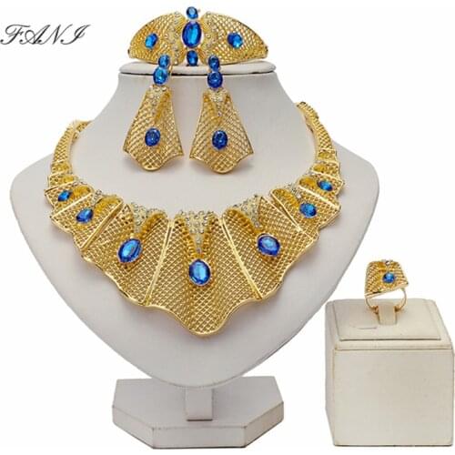 Fani 2021 italian Bridal jewelry set nigerian wedding woman accessories jewelry set Wholesale dubai gold colorful jewelry set