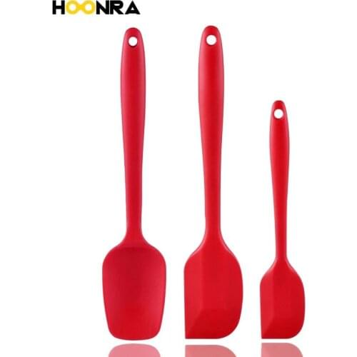 HOONRA 3Pcs Red Heat-resistant Silicone Spoon Spatula Set Kitchen Utensil Set Silicone Cake Tools Set Non-stick Spatula Spoon