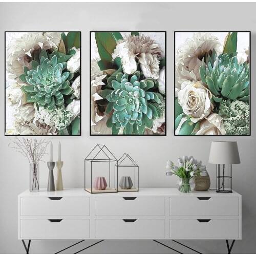 Cuadros Art Flower Canvas Poster Blush Green Peony Floral Print Painting Nordic Style Wall Picture Modern Living Room Decoration
