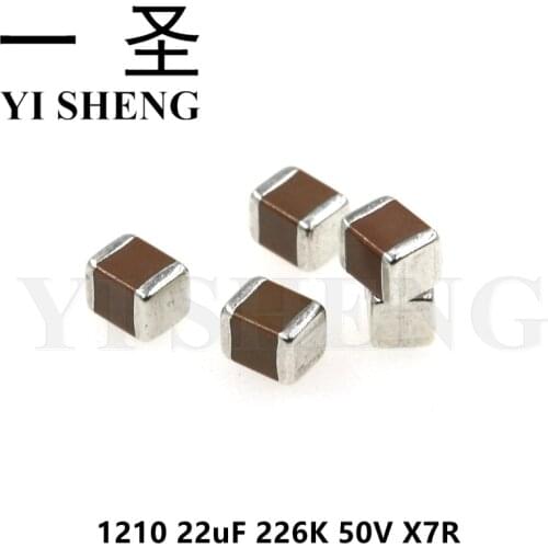 50pcs 1210 22uF 226K 50V X7R 10% SMD Ceramic Capacitor MLCC