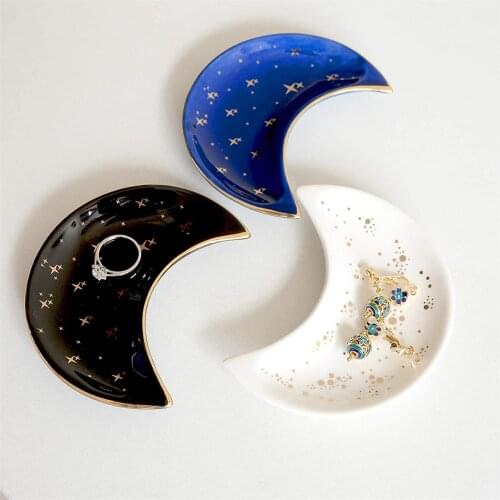 Ceramic Moon Shape Storage Tray Jewelry Display Plate Rings Necklace Earring Storage Tray Modern Creative Decoration Organizer