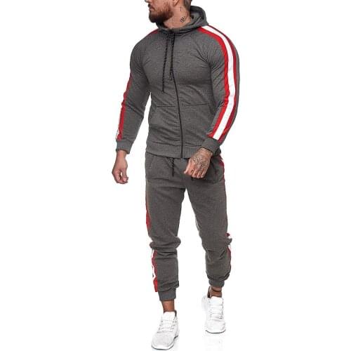 2 Pieces Suit Set, Long Sleeve Hooded Pullover and Long Pants for Men, Red/Black/Dark Gray/Light Gray sportswear