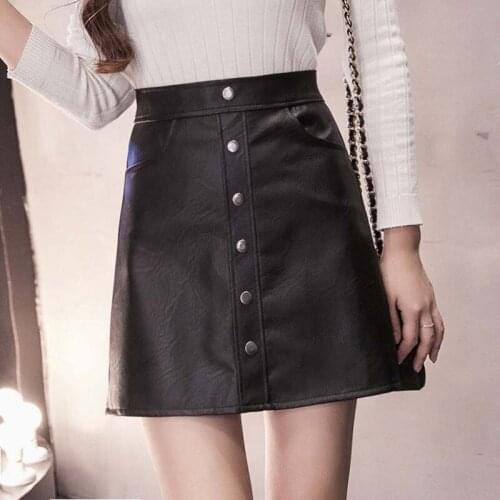 Women skirt button front skirts black leather skirt plus size black pu wrap winter office korean harajuku pencil mini womens