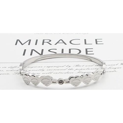Beautiful Crystal And 6 Forever Love Small Peach Heart Bracelets & Bangle Stainless Steel Brand Jewelry Woman Bangle Wholesale