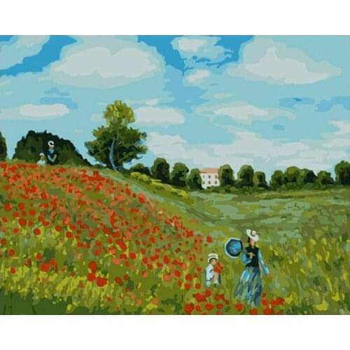 Painting By Numbers Abstract Poppy Painting Field On Canvas Acrylic Paint For Adult Oil Picture Drawing Coloring By Number Decor