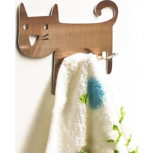 Smiling Cat Creative Stainless Steel Strong Hook Bathroom Waterproof Double Hook Strong Adhesive Kitchen Storage Wall Hook