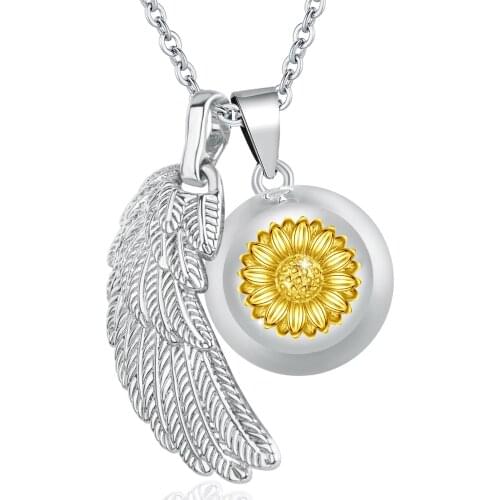 Eudora Angel Caller sunflower Harmony bola ball Pendant Necklace Pregnancy Jewelry white Copper 20 mm Chime Bola with Angel Wing