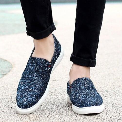 Hot selling mens shoes 2020 spring brand fashion trend new personality sequins mens shoes casual no lace black loafers