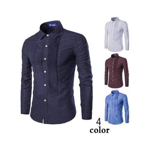 Mens Casual Long Sleeve Shirt Polka Dot Business Shirt Long Sleeve Shirt Top