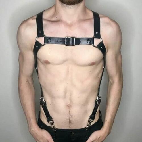 Rave Costumes Gay Gear Clubwear Harness Tanks Latex PU Leather Mens Sex Exotic Top Fetish Adjustable Strap