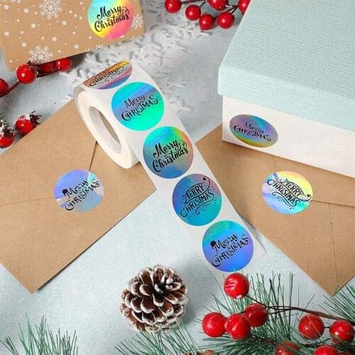 Delicate Christmas Stickers Roll 500 Pcs Circle Christmas Adorn Stickers Packaging Stationery Stickers DIY Art Crafts