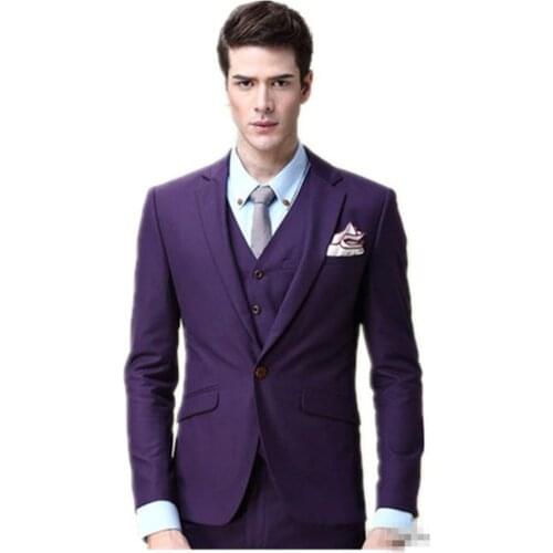 New Classic Men’s Suit Smolking Noivo Terno Slim Fit Easculino Evening Suits For Men Purple Groom Tuxedos One Button Best Man We