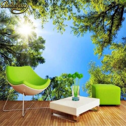 Beibehang Custom Wallpaper Mural Landscape Sky Ceiling Mural Wallpaper Sunlight Green Forest Restaurant wall paper Living Room