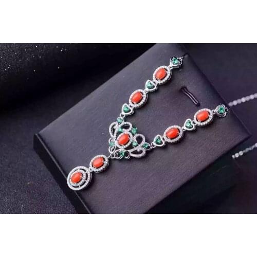 Natural Red Coral Necklace Natural Gemstone Pendant Necklace 925 sliver women Luxury trendy Crown women engagement fine Jewelry