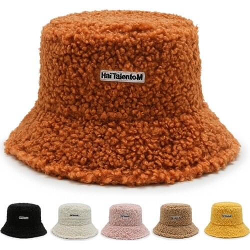 New Bucket Hat Lamb Wool Hats Winter Warm Fishing Fisherman Cap Faux Fur Caps for Men Women Tide Flat Top Gorro Casquette Gorras