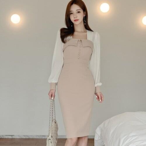 ZAWFL 2020 Sexy Mesh Patchwork Bodycon Women Dress Long Sleeve Ruffles Female Dresses Elegant OL Style Bodycon Vestidos