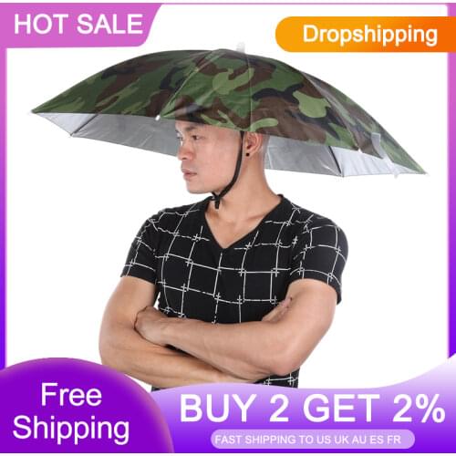 Portable Rain Umbrella Hat Army Green Foldable Outdoor Pesca Sun Shade Waterproof Camping Fishing Headwear Cap Beach Head Hats