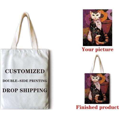 Custom handbag shopping add picture text original design unisex fashion lady shoulder bag