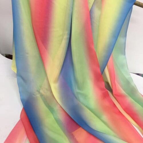 Rainbow Chiffon Ombre Fabric Thin Summer Flowing Soft Silky Fabric Light DIY Dress Cosplay Scarf Tencel Chiffon Fabric
