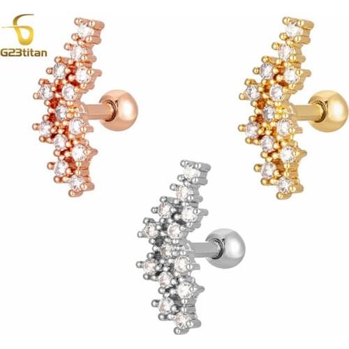 G23Titan Irregular Flowers Zircon Earrings Tragus Ear Cartilage Piercing 3 Colors 16G Titanium Women Body Piercing Jewelry