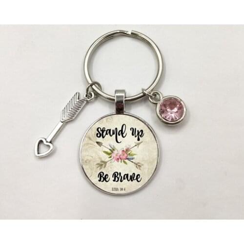 STAND Up Be BRAVE Keychain, Charm Pendant,Birthstone jewelry, Faithful Charm Keyring, charm for Warrior, Survivor Brave Keychain
