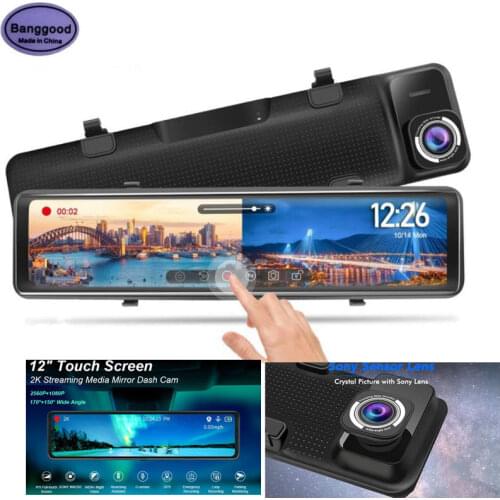 L126 2K Dashcam 12 Inch Stream Media Rear View Mirror GPS Recorder Night Vision 1440P FHD Car DVR Camera w/ Sony Imaging Sensor