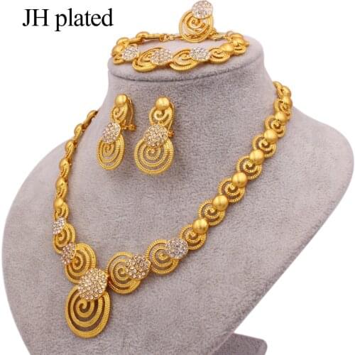 Jewelry sets for women Dubai NEW 24K gold color wedding gifts African Engagement necklace ring earrings bracelet jewellery set