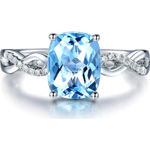 Square aquamarine gemstones zircon diamonds Rings for women blue crystal white gold silver color jewelry bague bijoux gifts