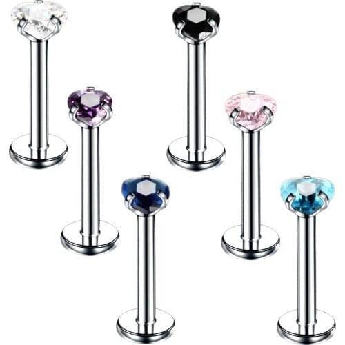 1Pc Surgical Steel Assorted Colors Zircon Gem Labret Stud Lip Piercing Ear Cartilage Tragus Helix Ring Charming Jewelry