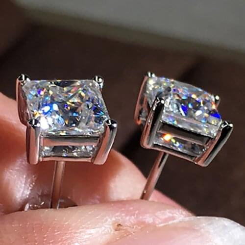 10K White Gold 2 Carat Stud Earrings Women Present Wedding Anniversary Engagement Party 1ct Square Princess Moissanite Diamond
