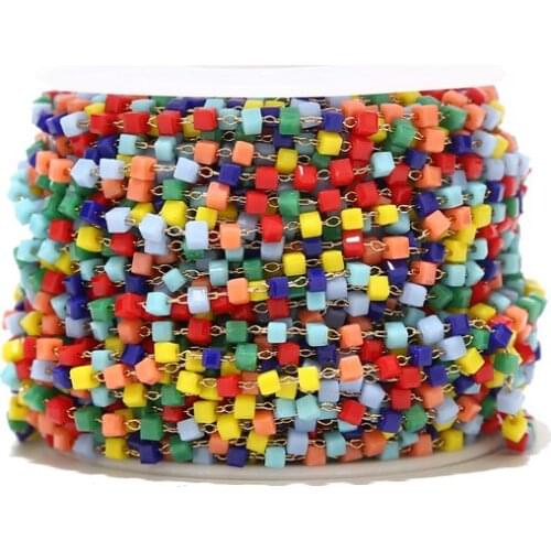 2.5MM width Handmade Beaded Chains Link Chain with glass Beads for Men Women Jewelry Chain DIY Making