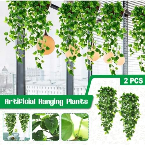 2PCS Artificial Plant Vines Persian Rattans Fake Wall Hanging Vines For Indoor Outdoor Wedding Decor Flowers Creeper Green Ivy