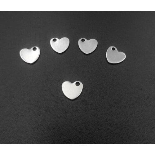 30pcs Engravable Stainless Steel Heart Shape Charm Pendant 10x9mm Hypoallergenic Blanks Stamping Tag for DIY Jewelry Findings