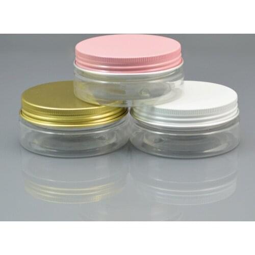 60pc/lot 50ml Clear Plastic Cosmetic Jar Serum Bottle White Pink Gold Aluminum Cap 1.76oz DIY Refillable Eyes Cream Case