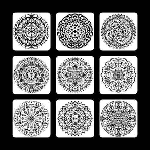9pcs Large Size Reusable Stencil Laser Cut Painting Template Floor Wall Tile Fabric Furniture Stencils Mandala Painting Stencils