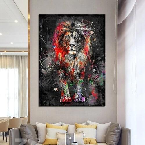 Abstract Colorful Lion Painting Modern Animal Wall Art Picture Cuadros For Artwork Canvas Poster Printed Graphic Home Decoration