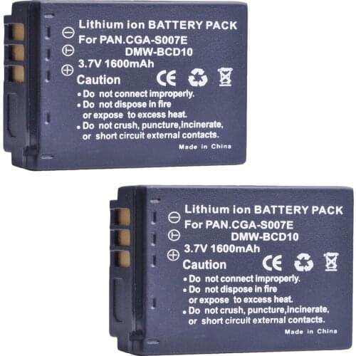 AsperX 1600mAh 2pcs CGA-S007 CGA-S007E DMW-BCD10 CGAS007 Battery for PANASONIC Lumix DMC TZ1 TZ2 TZ3 TZ4 TZ5 TZ50 TZ15 Battery