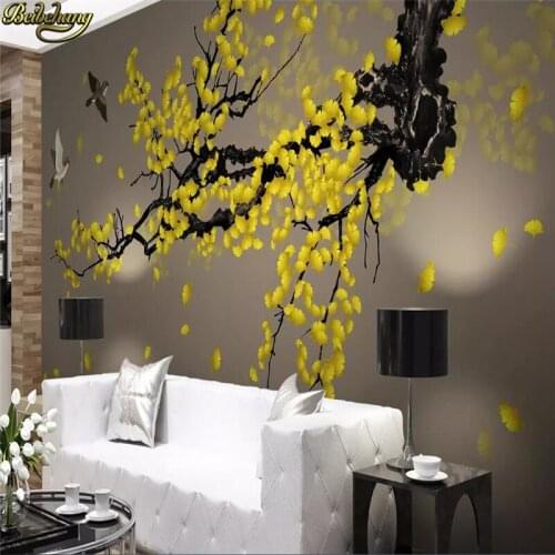 Beibehang Custom Photo 3D Wallpaper Mural Ginkgo Hand-painted Mebi Flower Bird New Chinese style Wall Decorative painting