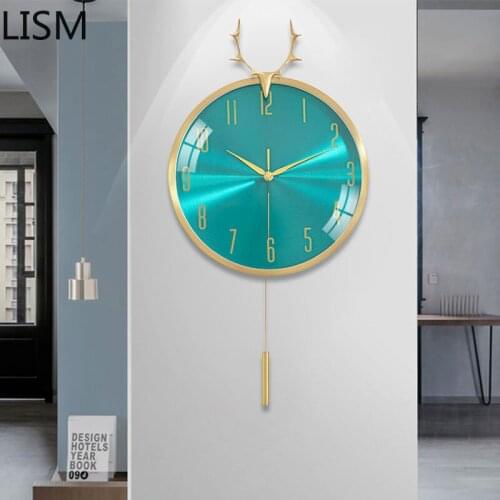 Clocks Wall Home Decor Living Room Modern Design Nordic Art Nordic Wall Clock Pendulum Quartz Silent All Copper Deer Head Zegary