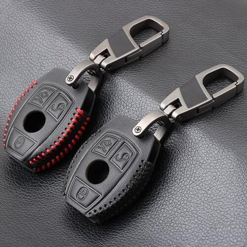 Genuine Leather Car Key Bag Case Cover For Mercedes Benz W203 W210 W211 W124 W202 W204 W205 AMG Key Holder Chain Protector