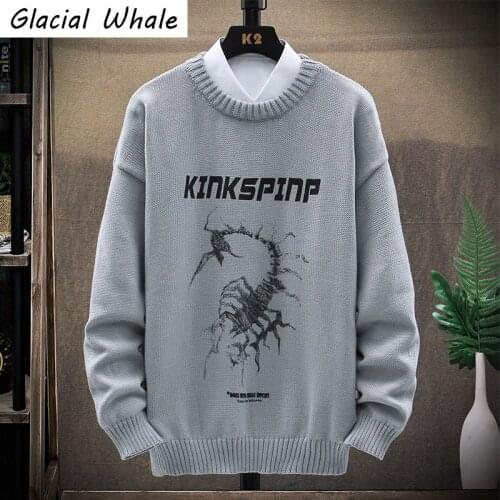 GlacialWhale Oversized Mens Knitted Sweater Men 2020 Winter Vintage Sweaters Pullover Jumper Hip Hop Harajuku Black Sweater Men