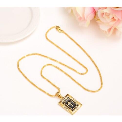 Rhinestone Cross Chain Necklace Men Crucifix Pendant Women Gold Christian Catholic Jewelry Black Enamel Crosses Accessories