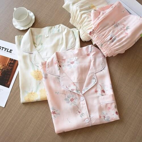 Cotton Long-sleeved Plus Size Big Flower Pajamas Spring Autumn Thin Air-conditioned Room Home Wear Cool Cotton Silk Mother Wear