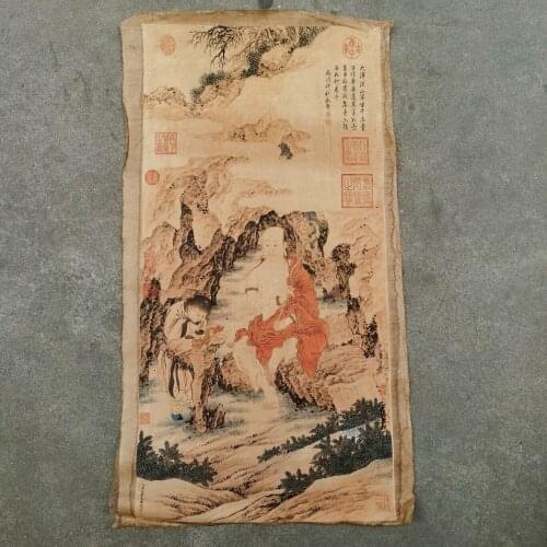 Chinese Old Scroll Jin tingbiaos Luohan Painting Rice Paper Painting Slice
