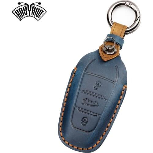 Handmade Leather Car Key Shell Remote suitable for Dongfeng Peugeot Citroen DS leather hand-sewn car key case Crazy Horse leathe